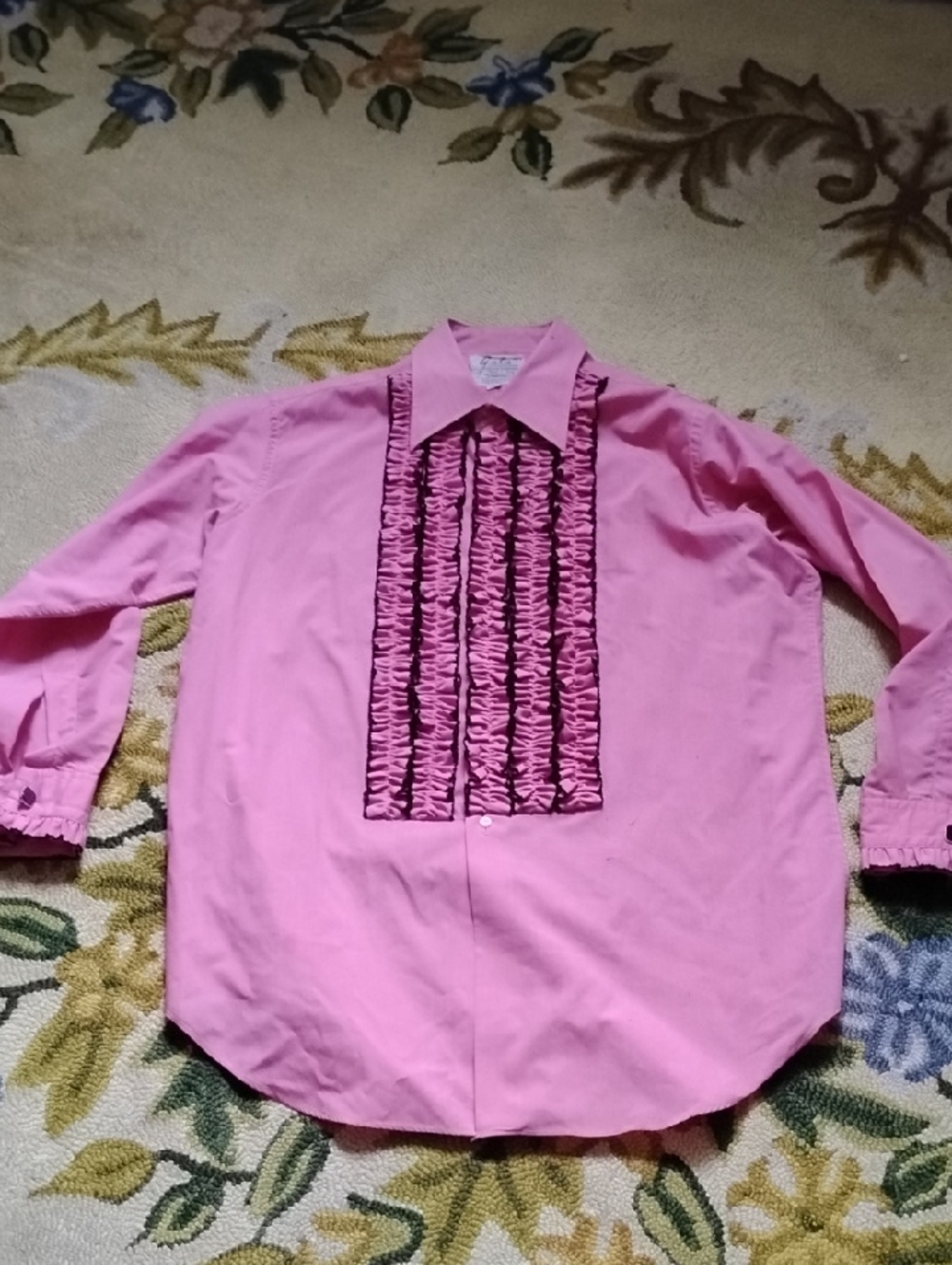 Men's Pink Vintage 17-33 XL Ruffled Formal Pirate Button Down Dress Shirt